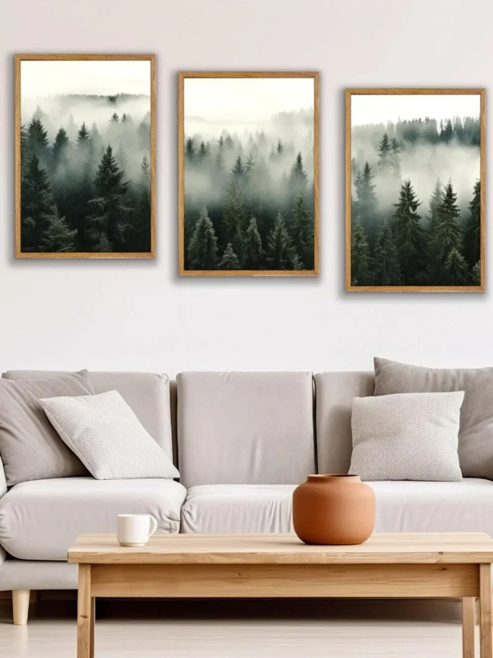 Foggy Forest Framed Wall Art Set of 3, 16x24 Inch Nature Decor for Home